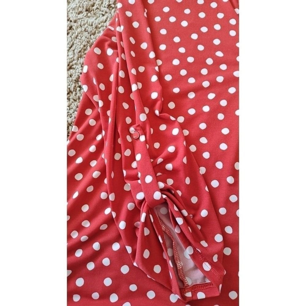 women Cato Polka Dot V-Neck Blouse Size S Red Used Retro Classic Round Hem - Picture 5 of 12